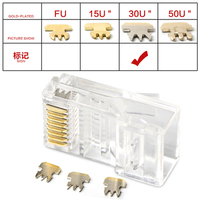 متعدد الألوان RJ45 8P8C قابس معياري Cat5E موصل كابل إيثرنت مطلي بالذهب 30um