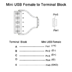 USB صغير ذكر أو أنثى جاك إلى محول موصل كتل طرفية بخمسة سنون