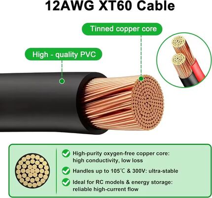100 سم 12 AWG XT60 كابل تركيب اللوحة XT90 كابل الذكور إلى الإناث مولد الطاقة الشمسية / بطارية LiPo / محول طائرة بدون طيار FPV