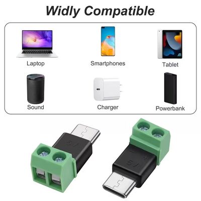 نوع C الذكور إلى 2Pin 5V محطات المسمار الأخضر محول USB لمكونات الهاتف المحمول وشحن الكمبيوتر