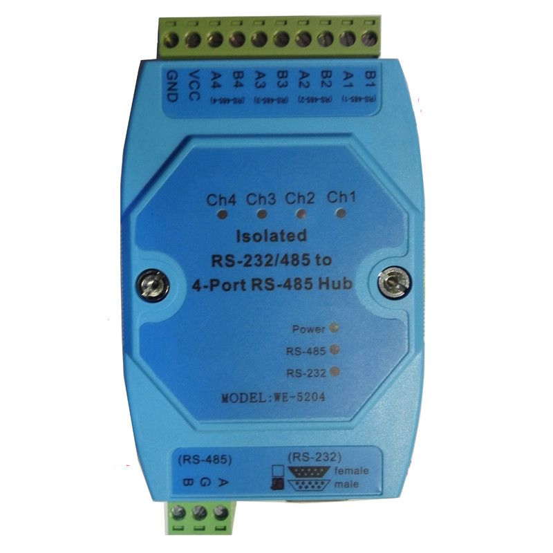 RS-232 / RS-485 إلى RS485 4 Port Connector Hub معزول للحماية من الصواعق