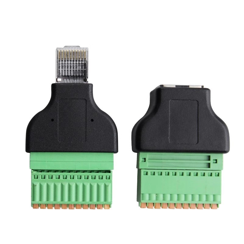 RJ45 شبكة التوصيل ذكر أو أنثى 10P10C RJ48 إلى 10 دبوس المسمار محول كتلة المحطة